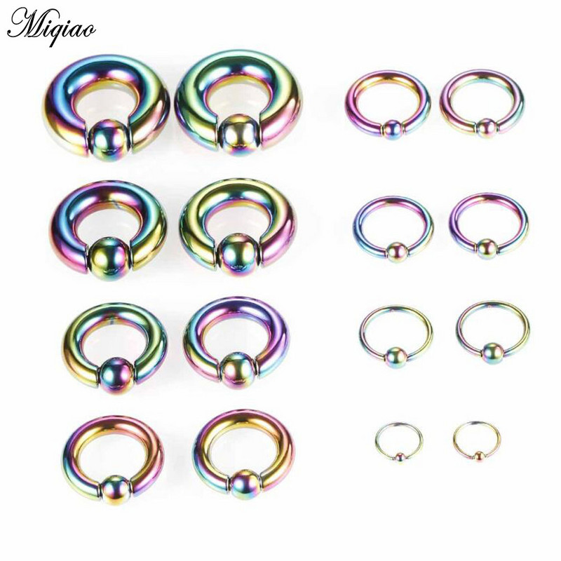 Miqiao 1 buc Piercing ureche din oțel inoxidabil Greutăți extensie extensie 1,2-10 mm Ecartament pentru ureche BCR Închidere bilă Bijuterii inel pentru septul nasului