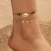 Tocona Boho Gri închis Steaua de piatră Shell ciucuri Lanț pentru picioare pentru femei din aliaj Sandale reglabile glezne Bijuterii 2 buc/set Comert cu ridicata