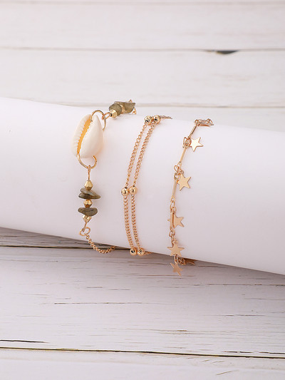 Tocona Boho Gri închis Steaua de piatră Shell ciucuri Lanț pentru picioare pentru femei din aliaj Sandale reglabile glezne Bijuterii 2 buc/set Comert cu ridicata