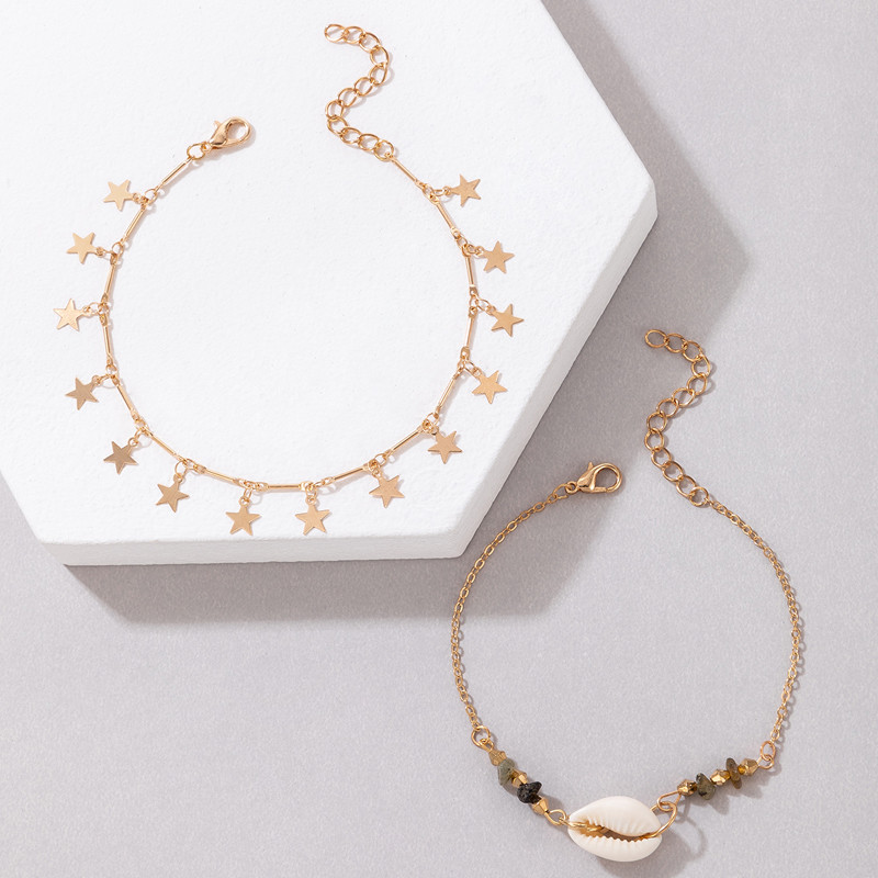 Tocona Boho Gri închis Steaua de piatră Shell ciucuri Lanț pentru picioare pentru femei din aliaj Sandale reglabile glezne Bijuterii 2 buc/set Comert cu ridicata