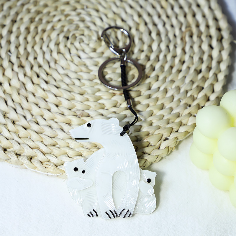 Breloc cu urs polar arcylic lucrat manual Animal drăguț din oțel inoxidabil Breloc cheie pentru femei, fete, cadouri, accesorii de bijuterii