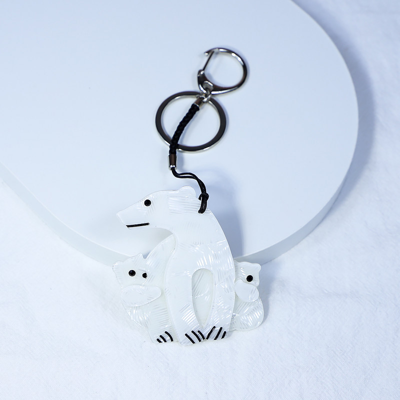 Breloc cu urs polar arcylic lucrat manual Animal drăguț din oțel inoxidabil Breloc cheie pentru femei, fete, cadouri, accesorii de bijuterii