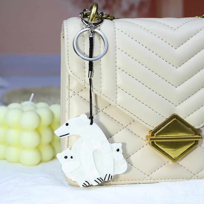 Breloc cu urs polar arcylic lucrat manual Animal drăguț din oțel inoxidabil Breloc cheie pentru femei, fete, cadouri, accesorii de bijuterii