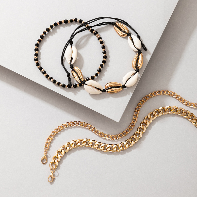 Tocona Bohemian Shell glezna pentru femei Brelocuri cu margele din aliaj metalic reglabil lant pentru picioare Accesorii bijuterii 4buc/seturi 20193