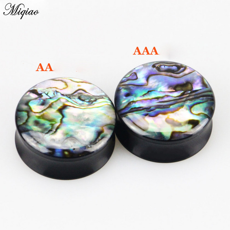 Miqiao 2 bucăți din lemn acrilic coajă de abalone, calibre pentru urechi, dopuri pentru tunelul urechii, calibre pentru urechi, expansor pentru urechi, dopuri de 8-25 mm, bijuterii pentru piercing pentru corp