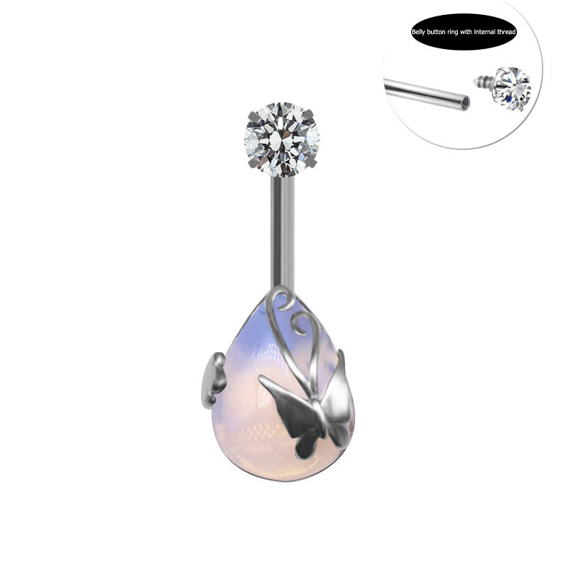 Miqiao 1 buc Libelula Lotus Picătură de apă Bârfa Inel pentru buric Ornamente ombilical Unghie ombilicală Ață interioară Ornamente de uzură