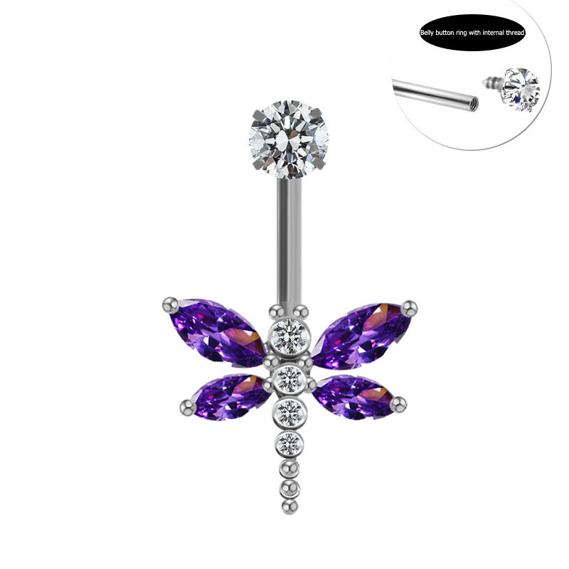 Miqiao 1 buc Libelula Lotus Picătură de apă Bârfa Inel pentru buric Ornamente ombilical Unghie ombilicală Ață interioară Ornamente de uzură