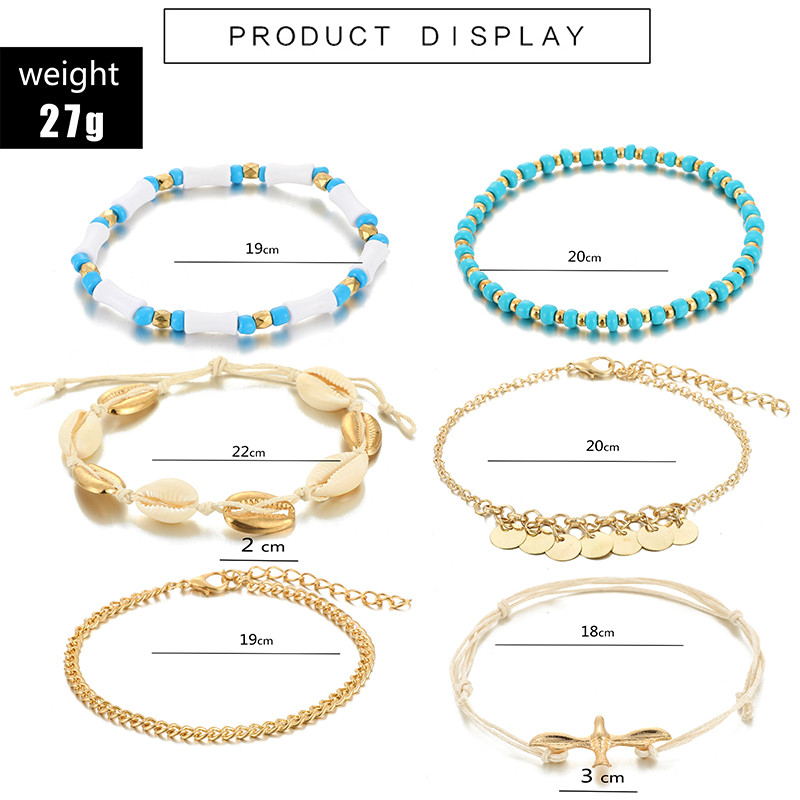 Tocona 6 buc/seturi gleznele de mărgele de coajă pentru femei Boho porumbel de culoare aurie napolitană ciucuri picior lanț frânghie bijuterii de vară angro 8840