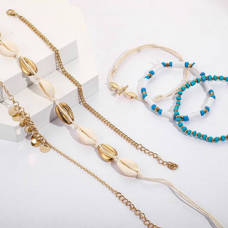 Tocona 6 buc/seturi gleznele de mărgele de coajă pentru femei Boho porumbel de culoare aurie napolitană ciucuri picior lanț frânghie bijuterii de vară angro 8840