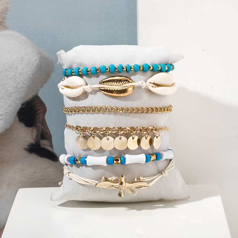 Tocona 6 buc/seturi gleznele de mărgele de coajă pentru femei Boho porumbel de culoare aurie napolitană ciucuri picior lanț frânghie bijuterii de vară angro 8840