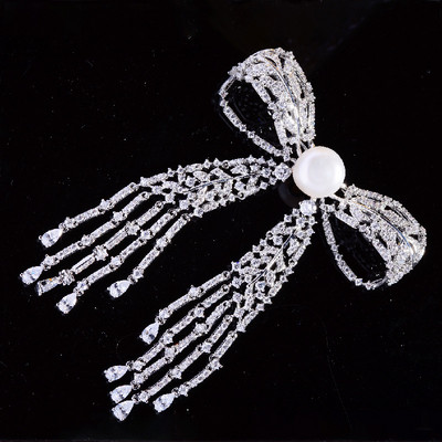 Elegantni luksuzni nakit Broš s resicama od kubičnih cirkona Sjajne mašne Broševi Temperamentni slatkovodni biser Igla s mašnama Ženski dodaci