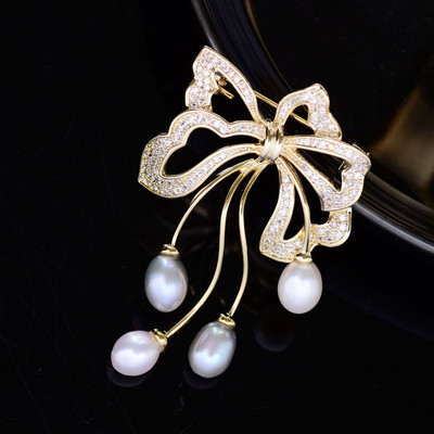 Elegantni luksuzni nakit Broš s resicama od kubičnih cirkona Sjajne mašne Broševi Temperamentni slatkovodni biser Igla s mašnama Ženski dodaci