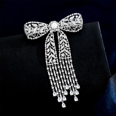 Elegantni luksuzni nakit Broš s resicama od kubičnih cirkona Sjajne mašne Broševi Temperamentni slatkovodni biser Igla s mašnama Ženski dodaci