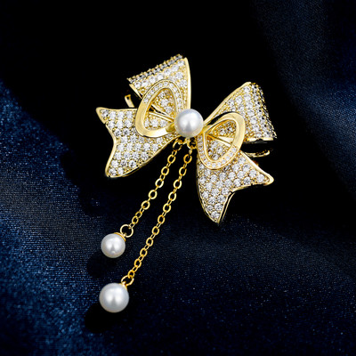 Elegantni luksuzni nakit Broš s resicama od kubičnih cirkona Sjajne mašne Broševi Temperamentni slatkovodni biser Igla s mašnama Ženski dodaci