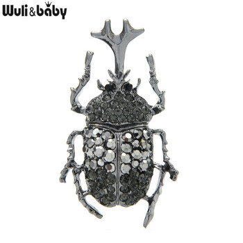 Wuli&baby Big Dung Beetle Full Rhinestones Insect Brooch Pins for Women Модни бижута Подарък 2 цвята