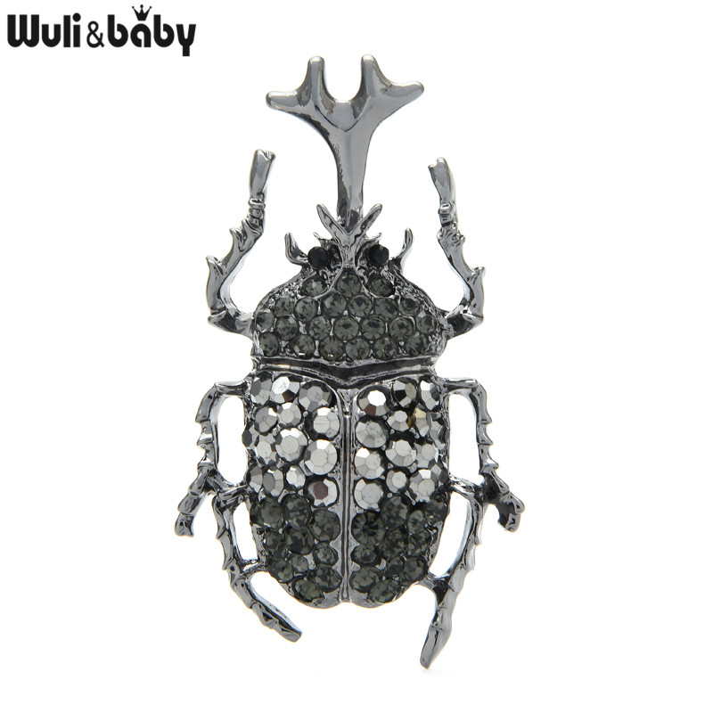 Wuli&baby Big Dung Beetle Ace pentru broșă cu insecte cu stras complet pentru femei Bijuterii de modă Cadou 2 culori
