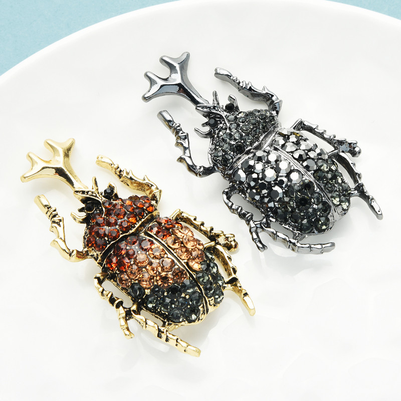Wuli&baby Big Dung Beetle Ace pentru broșă cu insecte cu stras complet pentru femei Bijuterii de modă Cadou 2 culori