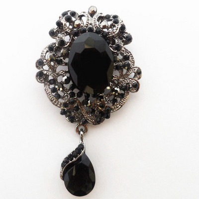 One Piece Retail! Stil retro Broșă neagră mare cu picătură de apă din cristal, floare elegantă de culoare neagră, ace pentru femei