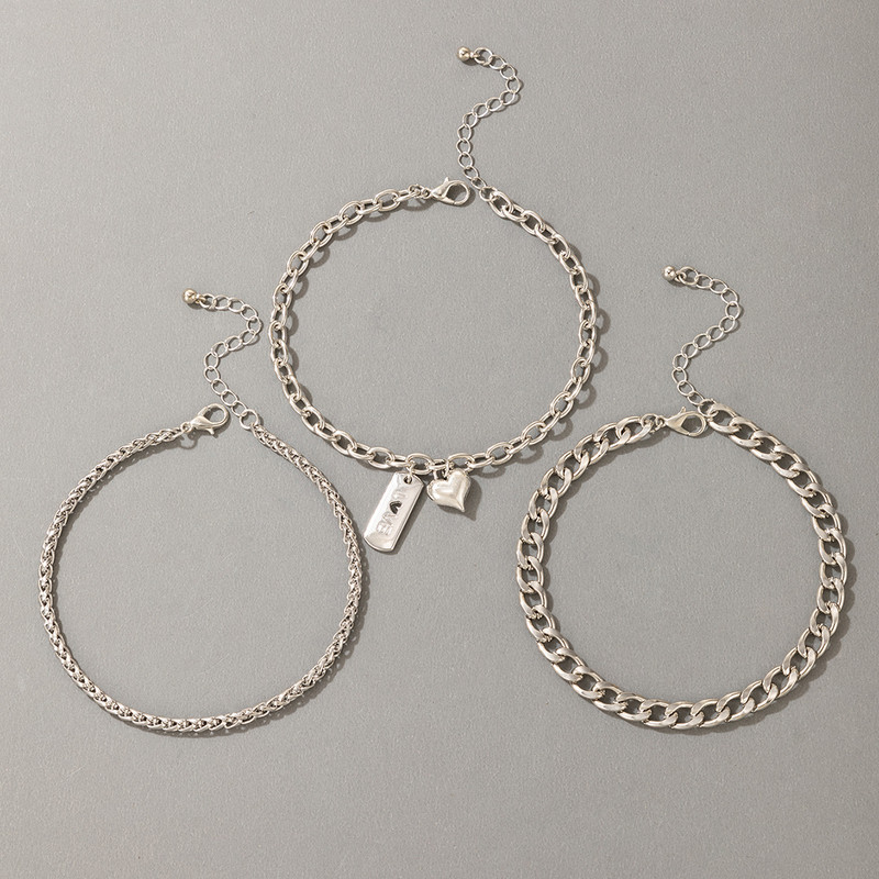 Tocona 3 buc/seturi Lanț gros punk Lanț inimă pentru picior pentru femei Brelocuri Geometrie Aliaj Metal Bijuterii reglabile Accesorii 19765