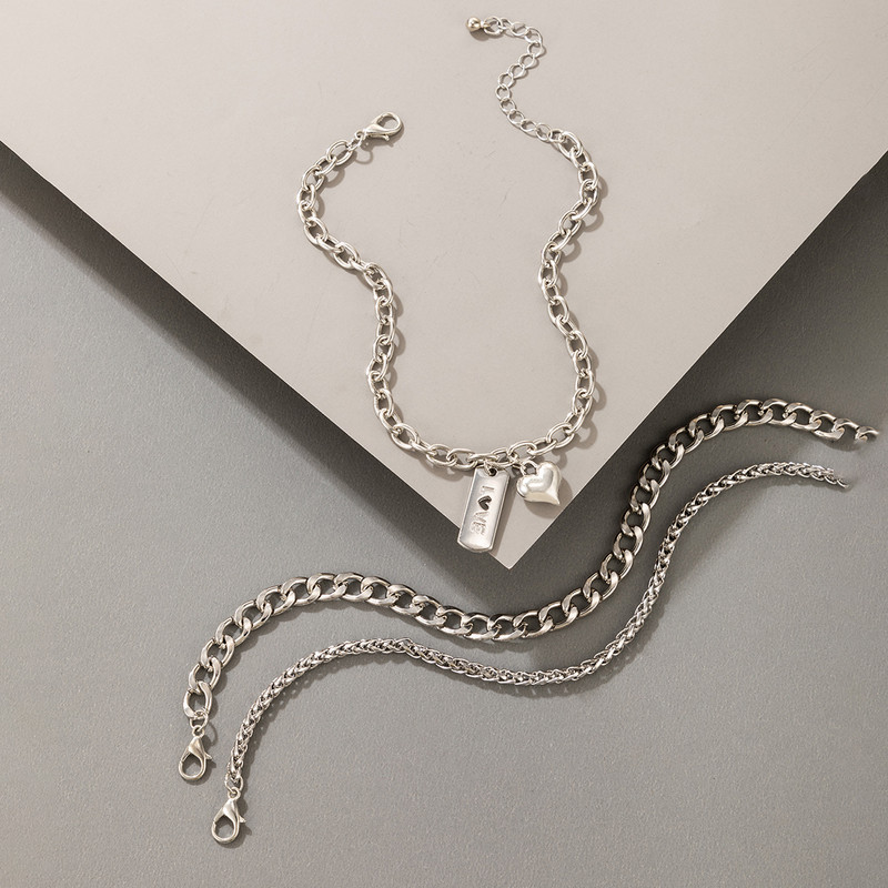 Tocona 3 buc/seturi Lanț gros punk Lanț inimă pentru picior pentru femei Brelocuri Geometrie Aliaj Metal Bijuterii reglabile Accesorii 19765