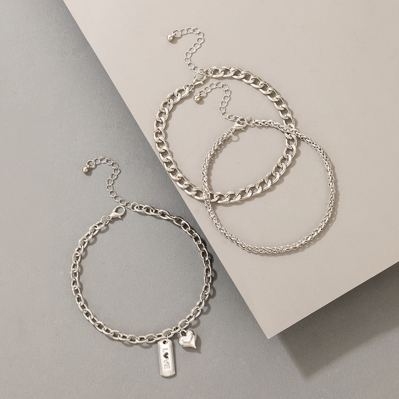 Tocona 3 buc/seturi Lanț gros punk Lanț inimă pentru picior pentru femei Brelocuri Geometrie Aliaj Metal Bijuterii reglabile Accesorii 19765