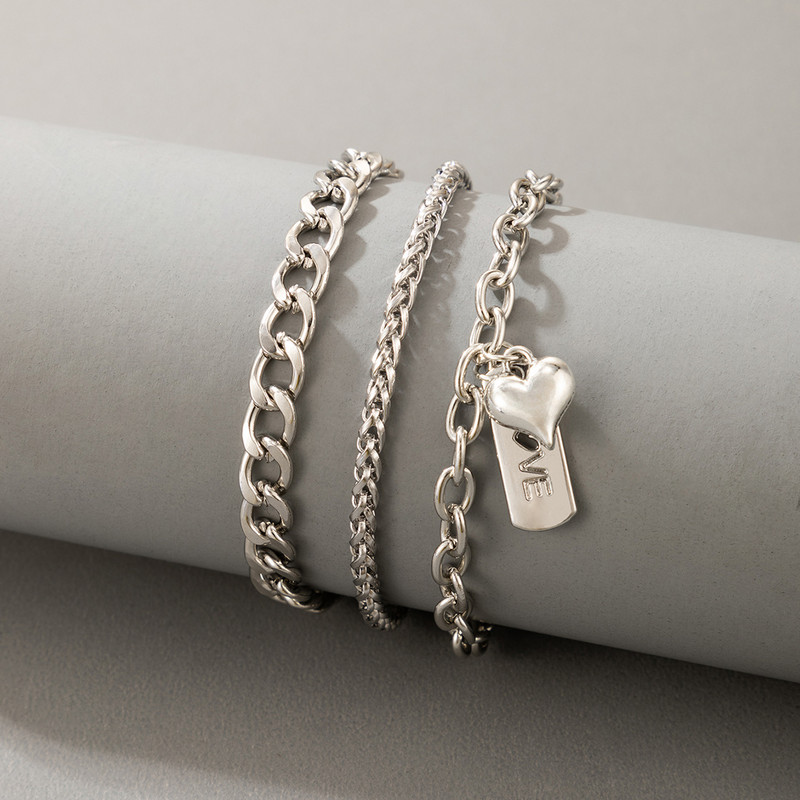 Tocona 3 buc/seturi Lanț gros punk Lanț inimă pentru picior pentru femei Brelocuri Geometrie Aliaj Metal Bijuterii reglabile Accesorii 19765