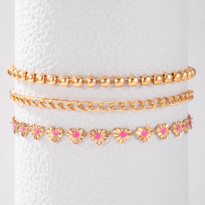 Tocona ljupke ružičaste narukvice u obliku srca za žene Lanac za stopala od perli zlatne boje Sandale za bosu podesivi nakit 3 kom/kompleta 21477