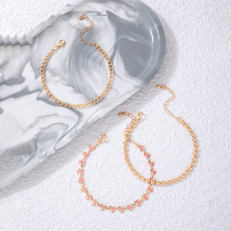 Tocona ljupke ružičaste narukvice u obliku srca za žene Lanac za stopala od perli zlatne boje Sandale za bosu podesivi nakit 3 kom/kompleta 21477