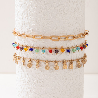 Tocona šarene narukvice s perlama za žene, privjesci, zlatna legura, metalna napolitanka s resicama, podesivi boemski nakit, 3 komada/kompleta 21387