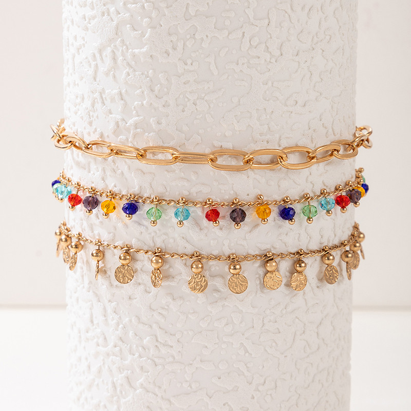 Tocona šarene narukvice s perlama za žene, privjesci, zlatna legura, metalna napolitanka s resicama, podesivi boemski nakit, 3 komada/kompleta 21387
