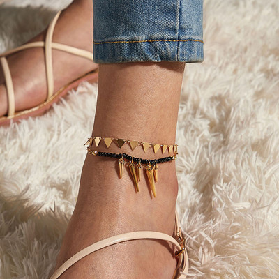 Tocona la modă 2 buc/set mărgele negre gleznă cu franjuri pentru femei Boho geometrie aliaj picior lanț bijuterii de vară cadou accesorii 9618