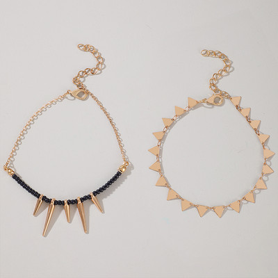 Tocona Trendy 2db/szett fekete gyöngyök rojtos bokalánc női Boho Geometry Alloy láblánc nyári ékszer ajándék kiegészítők 9618