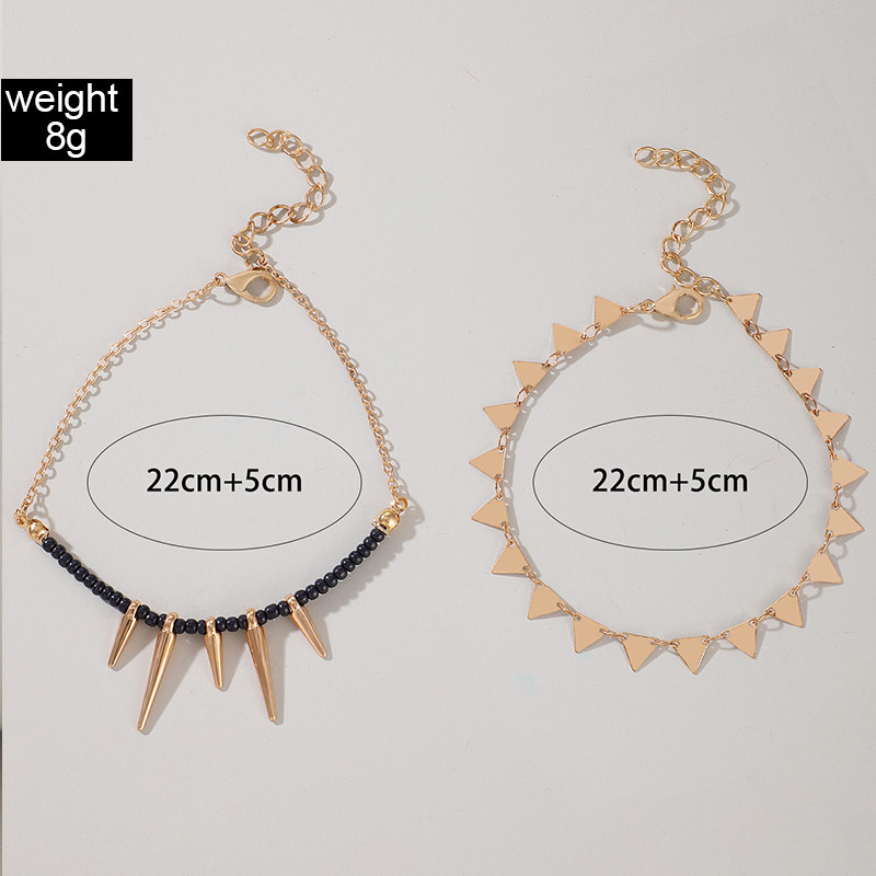 Tocona Trendy 2db/szett fekete gyöngyök rojtos bokalánc női Boho Geometry Alloy láblánc nyári ékszer ajándék kiegészítők 9618