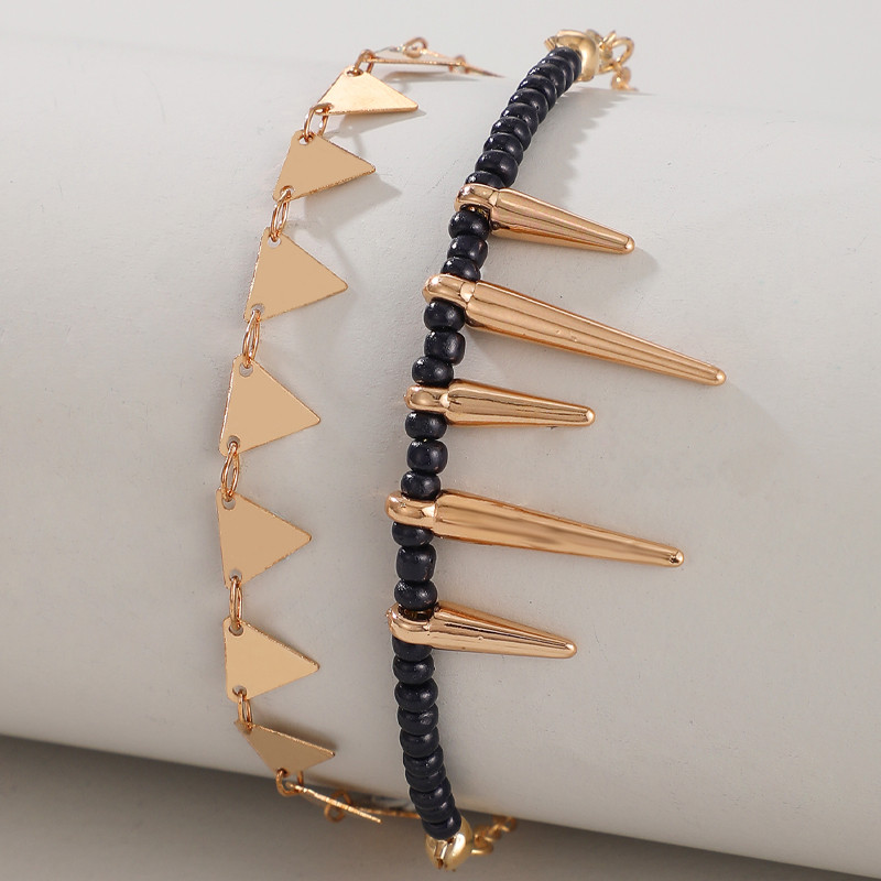 Tocona Trendy 2db/szett fekete gyöngyök rojtos bokalánc női Boho Geometry Alloy láblánc nyári ékszer ajándék kiegészítők 9618