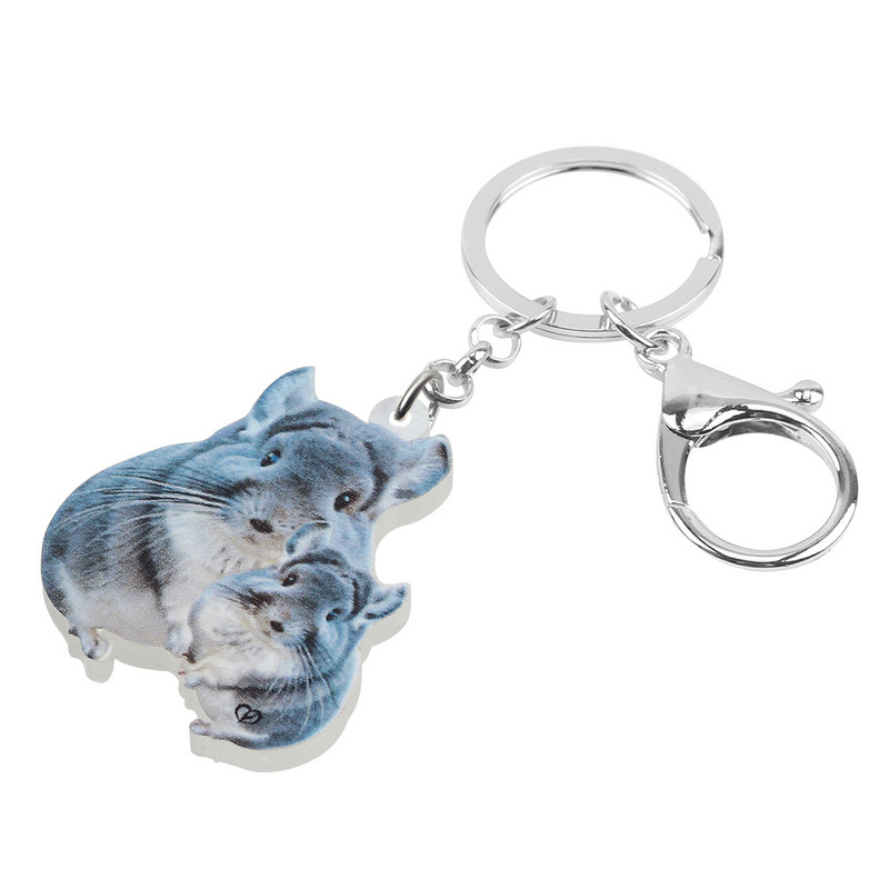 BONSNY Ziua Mamei Acrilic Gri Chinchilla Șobolan Breloc Inel Moda Poșeta Mașină Breloc Noutate Cadou Bijuterii Pentru Femei Fete