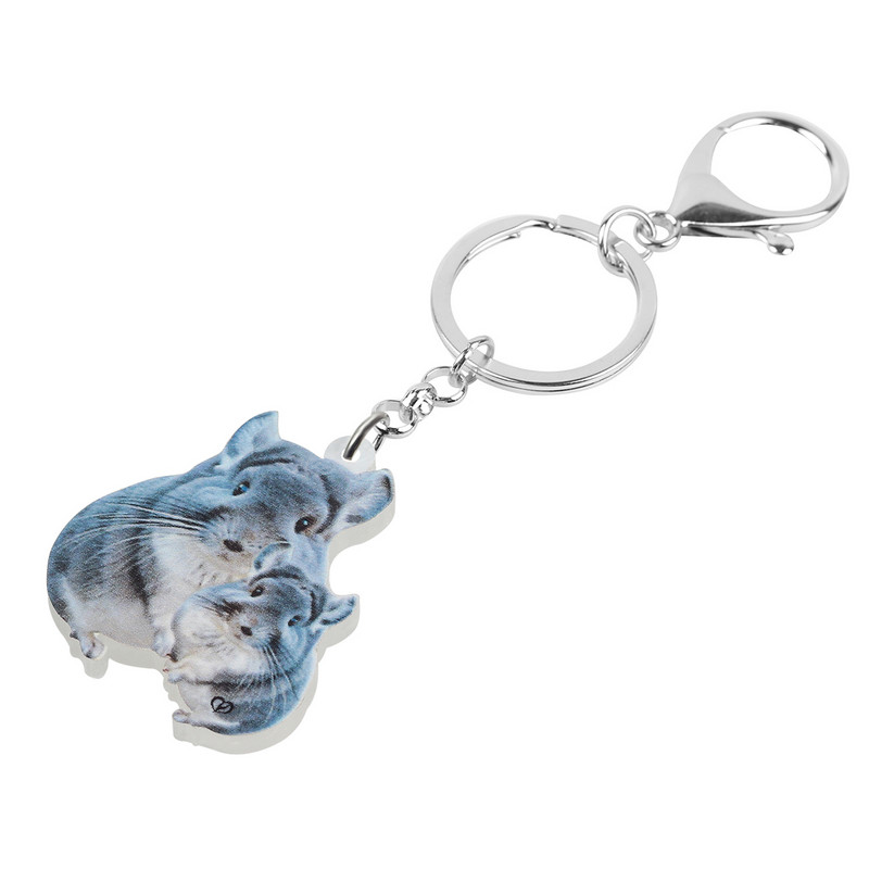 BONSNY Ziua Mamei Acrilic Gri Chinchilla Șobolan Breloc Inel Moda Poșeta Mașină Breloc Noutate Cadou Bijuterii Pentru Femei Fete