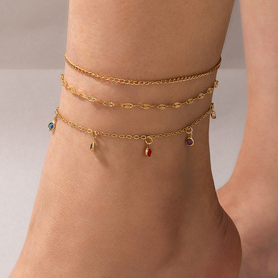 Tocona 3 buc/seturi glezne colorate cu ciucuri pentru femei Punk Think Lanț aliaj metal reglabil bijuterii de vară Accesorii 20074