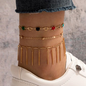 Tocona Stele colorate care picură ulei de aur glezne pentru femei Brelocuri din aliaj de metal cu ciucuri Lanț pentru picioare Bijuterii boeme 3 buc/seturi 16813