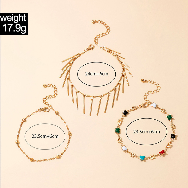 Tocona Stele colorate care picură ulei de aur glezne pentru femei Brelocuri din aliaj de metal cu ciucuri Lanț pentru picioare Bijuterii boeme 3 buc/seturi 16813