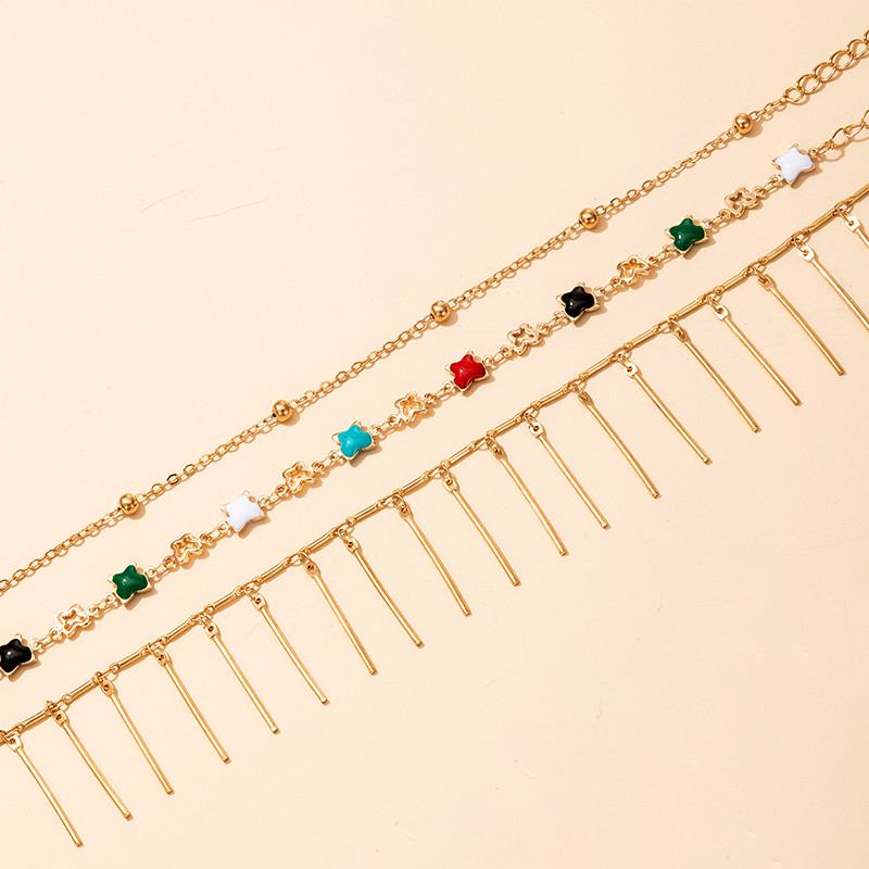 Tocona Stele colorate care picură ulei de aur glezne pentru femei Brelocuri din aliaj de metal cu ciucuri Lanț pentru picioare Bijuterii boeme 3 buc/seturi 16813