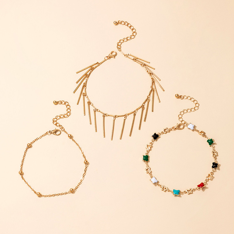 Tocona Stele colorate care picură ulei de aur glezne pentru femei Brelocuri din aliaj de metal cu ciucuri Lanț pentru picioare Bijuterii boeme 3 buc/seturi 16813