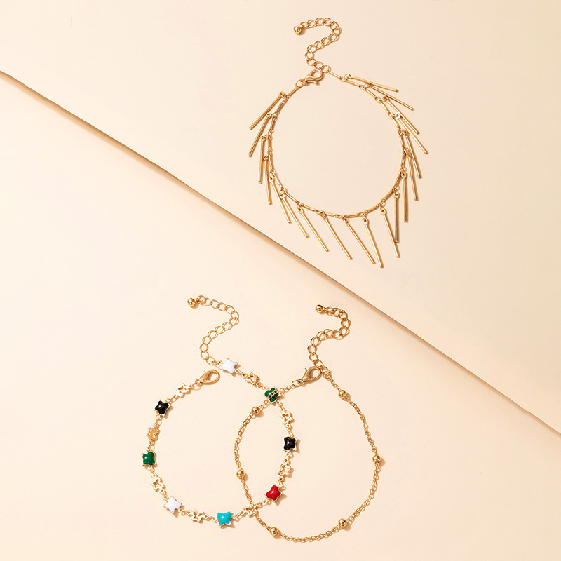 Tocona Stele colorate care picură ulei de aur glezne pentru femei Brelocuri din aliaj de metal cu ciucuri Lanț pentru picioare Bijuterii boeme 3 buc/seturi 16813