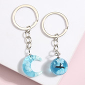 1 set (2 kom) slatki privjesak za ključeve Smola Mjesec Okrugli privjesak za ključeve Nebeska ptica Privjesci za ključeve Darovi prijateljstva za žene Muškarci DIY ručno izrađeni nakit