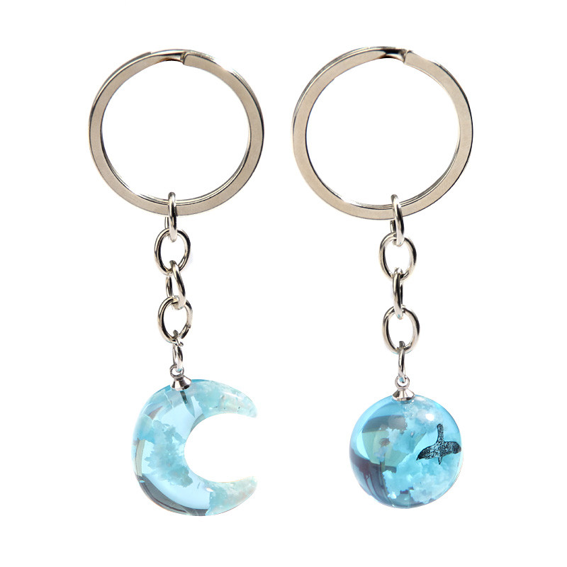 1 set (2 kom) slatki privjesak za ključeve Smola Mjesec Okrugli privjesak za ključeve Nebeska ptica Privjesci za ključeve Darovi prijateljstva za žene Muškarci DIY ručno izrađeni nakit