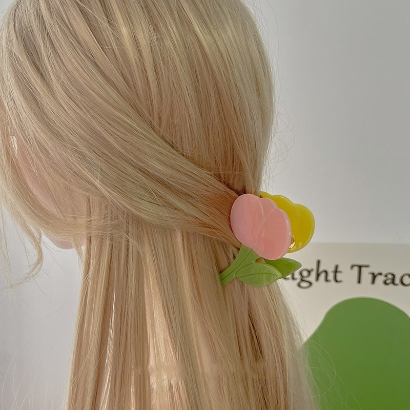 Južna Koreja New Fashion Tulip AB Dvostrana asimetrična acetatna ukosnica Kopča za morskog psa Kopča za kosu Cvjetna kandža za kosu