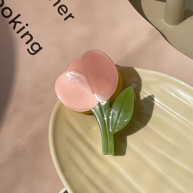 Južna Koreja New Fashion Tulip AB Dvostrana asimetrična acetatna ukosnica Kopča za morskog psa Kopča za kosu Cvjetna kandža za kosu