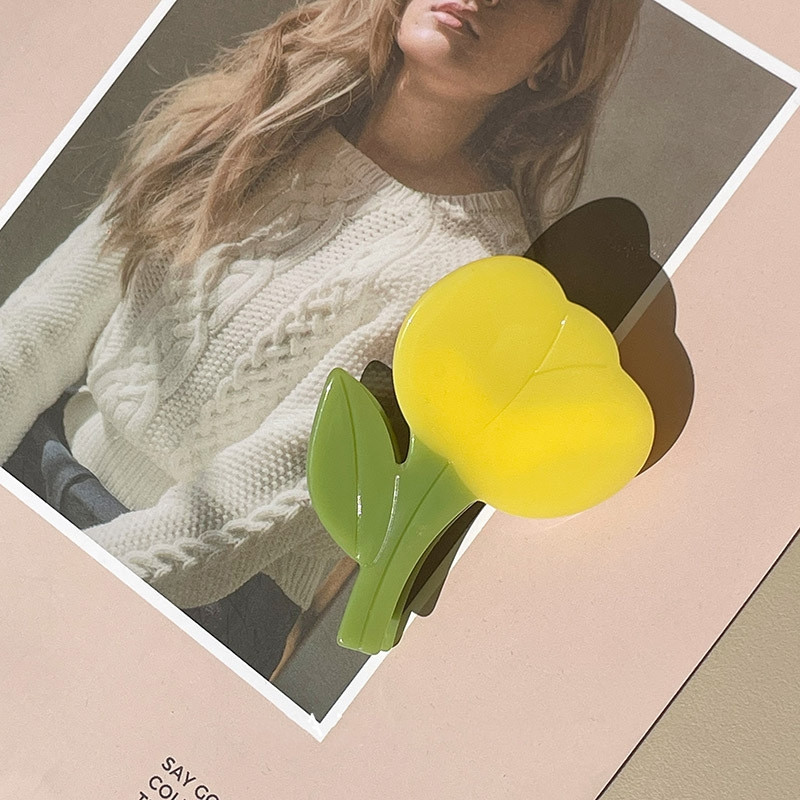 Južna Koreja New Fashion Tulip AB Dvostrana asimetrična acetatna ukosnica Kopča za morskog psa Kopča za kosu Cvjetna kandža za kosu