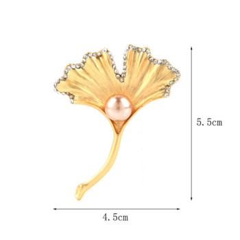 Перлени кристали, злато, листа от гинко, брошки за жени, растителна сплав, ежедневни сватби, брошка, игли, подаръци