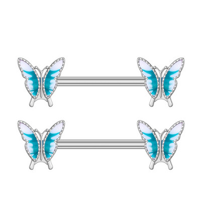 Miqiao 1 pereche 14G oțel inoxidabil zircon picurare ulei fluture inel pentru mamelon bijuterii cu diamante nou