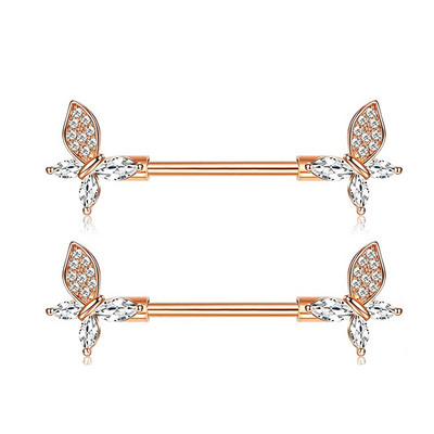 Miqiao 1 pereche 14G oțel inoxidabil zircon picurare ulei fluture inel pentru mamelon bijuterii cu diamante nou